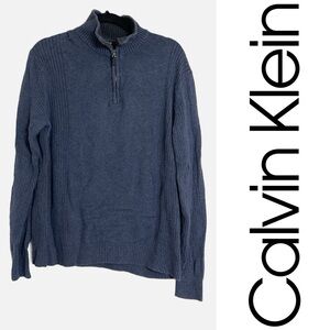 Calvin Klein Men's Blue 1/4 Zip Pullover Sweater - Large